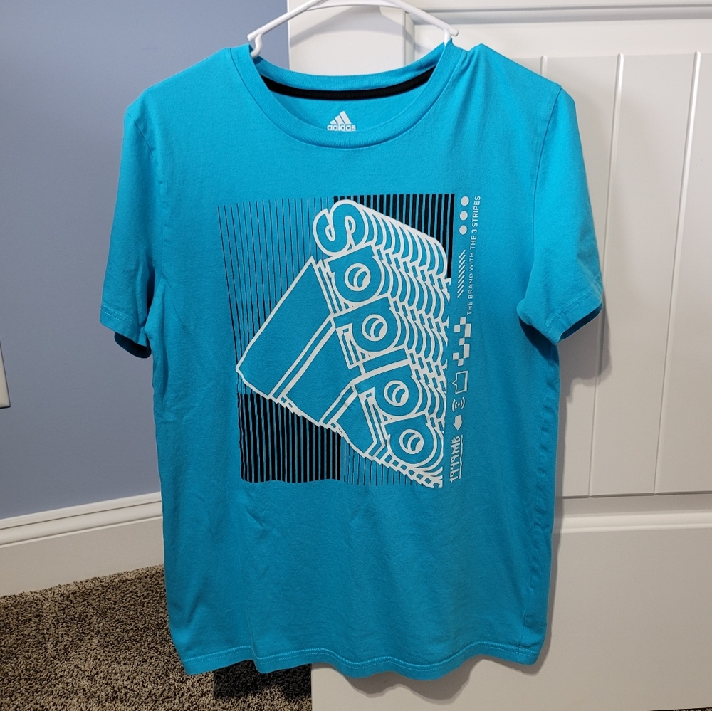 Boys ADIDAS cotton shirt large 14/16 blue